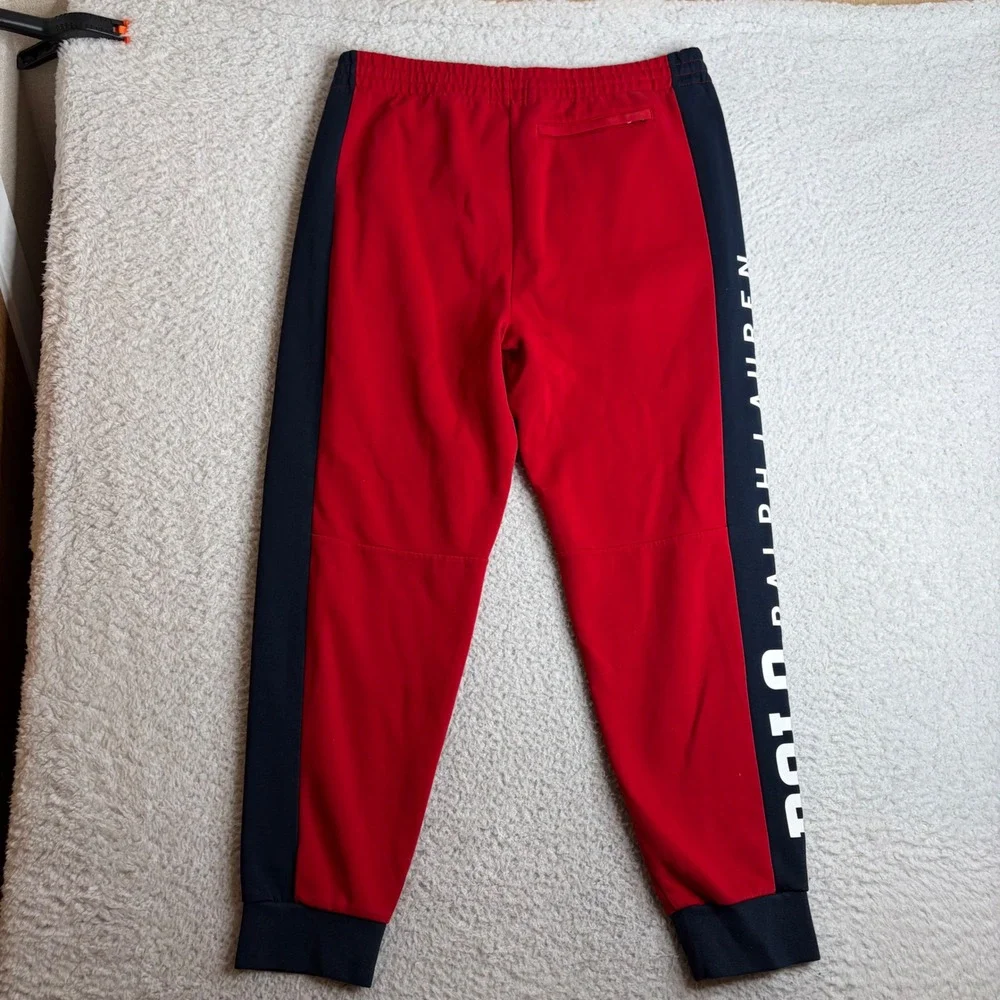 Polo Ralph Lauren Mens Red Navy Blue Logo Graphic Joggers Sweatpants Large